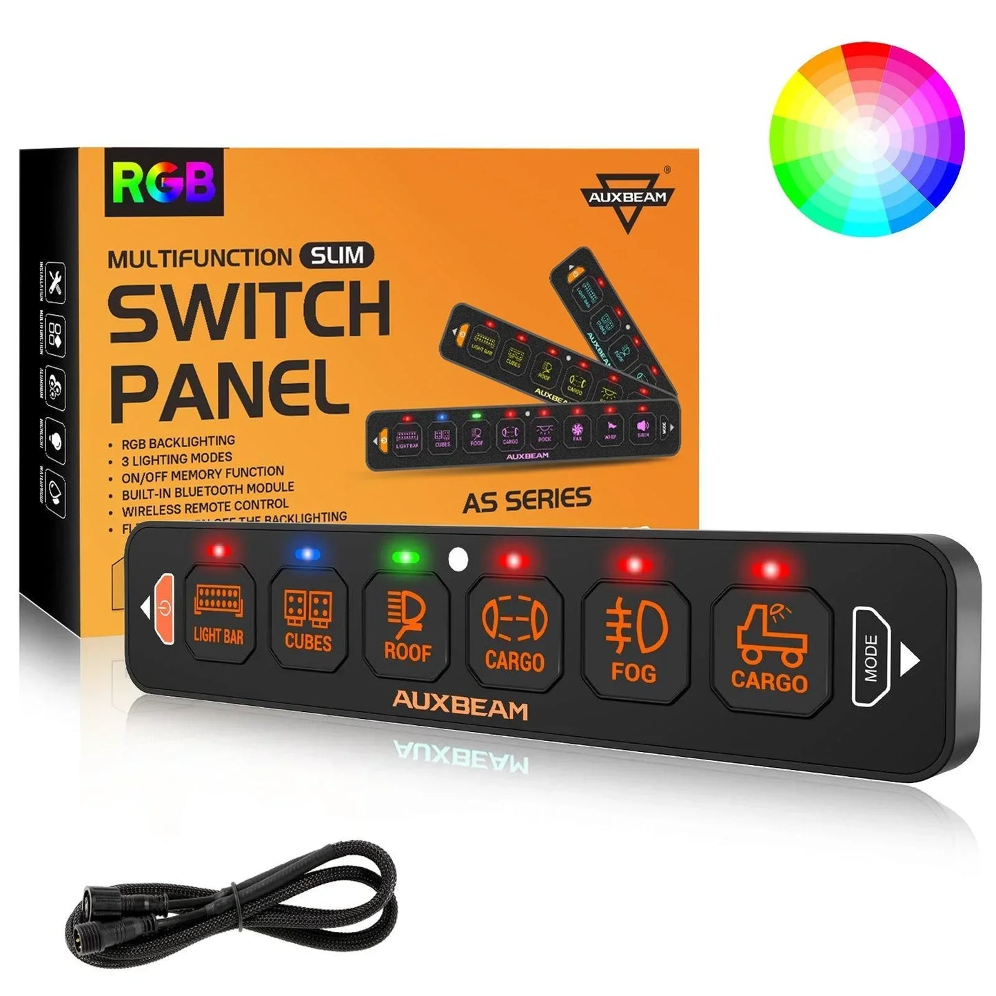 AS Series 6 Gang (AS-R60) RGB Slim Switch Panel, Toggle/ Momentary/ Pulsed Mode Supported(One-Sided Outlet)