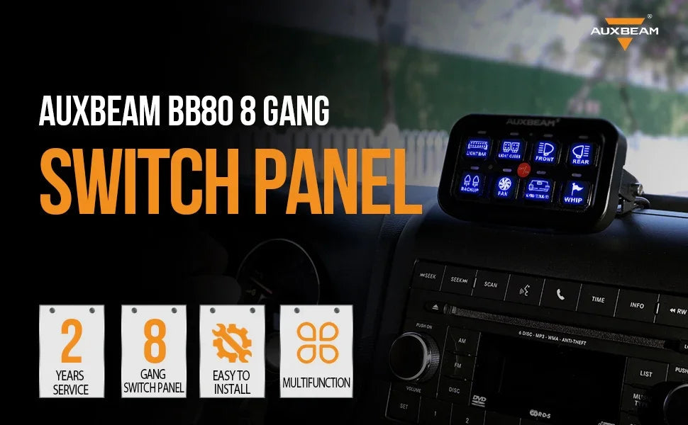 Single Series 8 Gang (BB80) LED Switch Panel Kit Automatic Dimmable Universal(Two-Sided Outlet) Blue